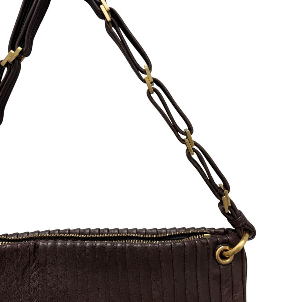 Cole Haan Brown Leather Pleated Tassel Shoulder‎ Bag Gold Hardware Hobo Handbag - Picture 4 of 11